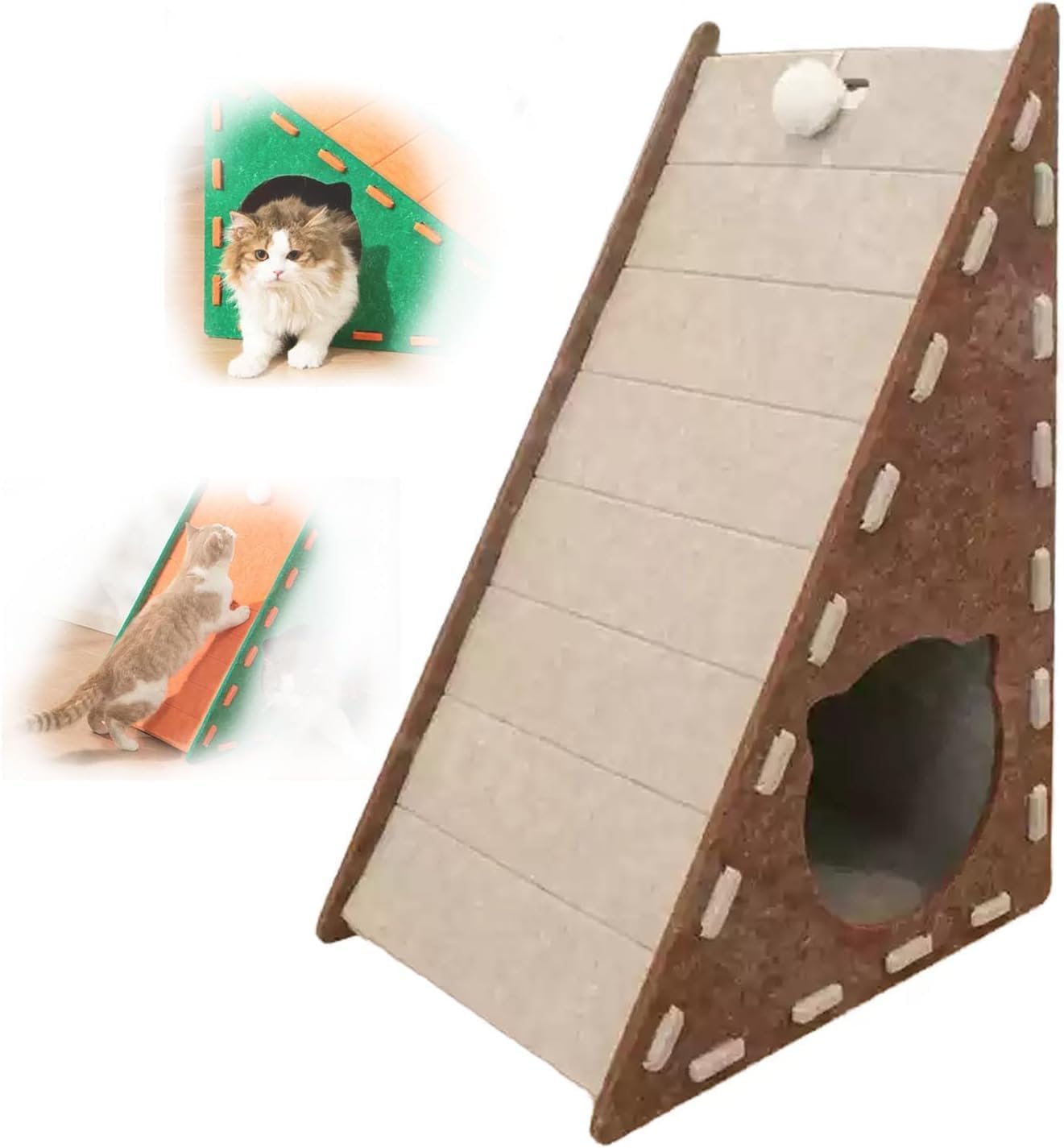 Cat Scratching Board, L/Triangular Shape Felt Scratching Pad, 3-in-1 Vertical Integrated Scrat Board with Cat Bed, Wear-Resistant Non-Shedding, Cats Claw Grinding Pad Rest and Entertainment (A)